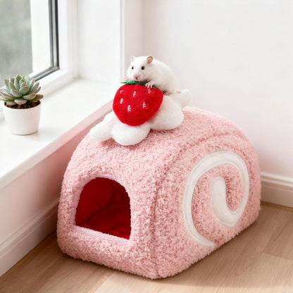 Hamster Bed, Guinea Pig Cave Bed, Soft Winter Comfortable Hamster Sleeping Nest Habitat for Ferret Chinchilla Small Pets, Pink
