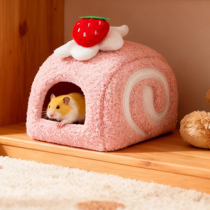 Hamster Bed, Guinea Pig Cave Bed, Soft Winter Comfortable Hamster Sleeping Nest Habitat for Ferret Chinchilla Small Pets, Pink
