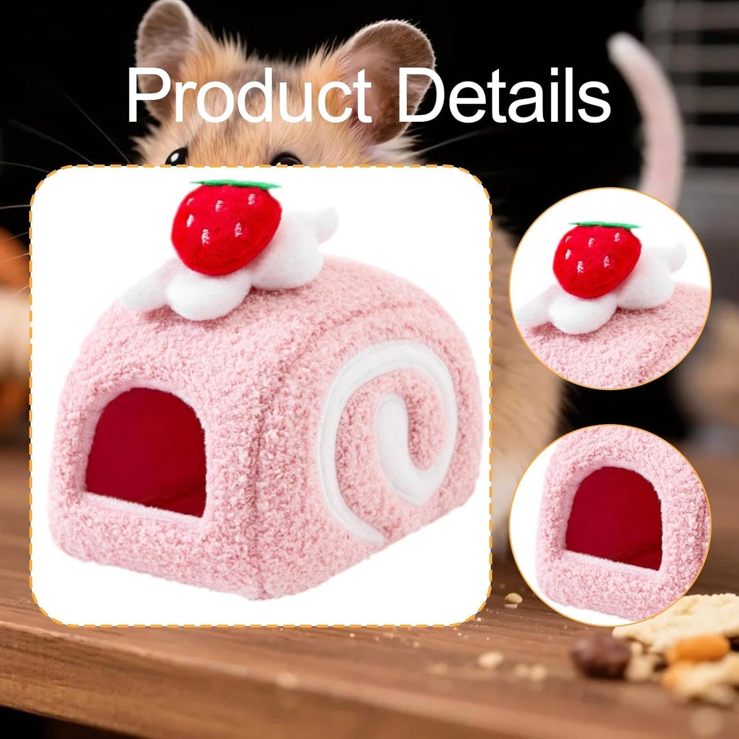 Hamster Bed, Guinea Pig Cave Bed, Soft Winter Comfortable Hamster Sleeping Nest Habitat for Ferret Chinchilla Small Pets, Pink
