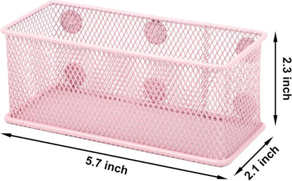 Magnetic Pencil Holder Set of 3 - Wire Mesh Storage Baskets Organizer with Strong Magnets - Perfect for Whiteboard, Refrigerator and Locker Accessories, Pink