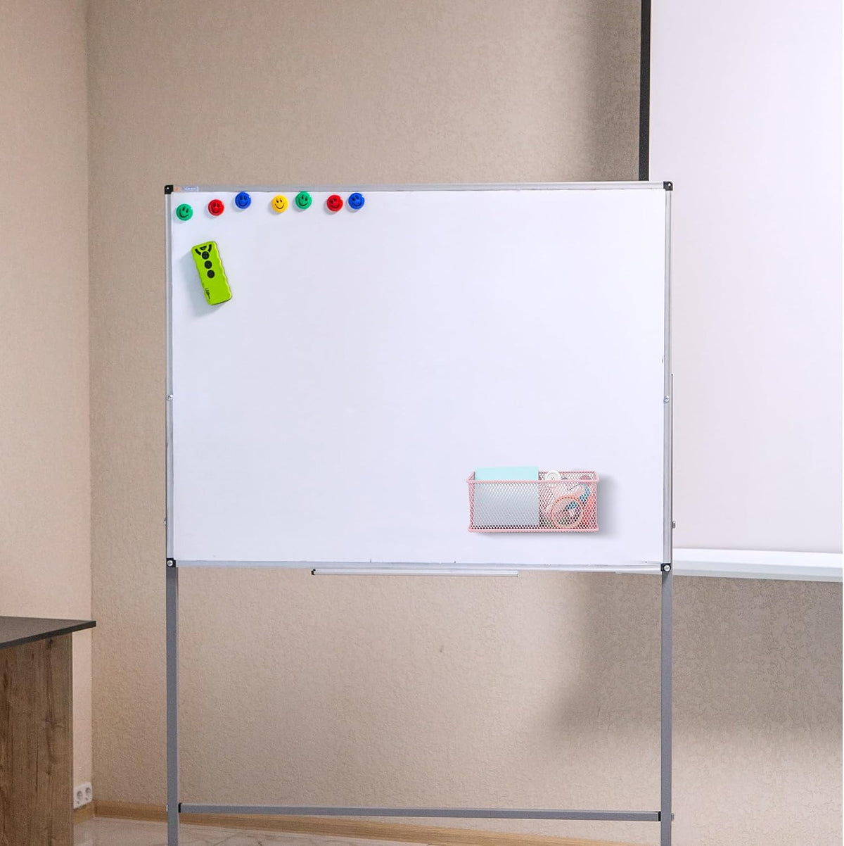 Magnetic Pencil Holder Set of 3 - Wire Mesh Storage Baskets Organizer with Strong Magnets - Perfect for Whiteboard, Refrigerator and Locker Accessories, Pink