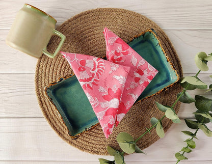Cotton Dinner Napkins 18x18 inches - Washable Cloth Napkins Set of 6 - Everyday Use or Dinner Party and Events - Pink Lighweight Indian Block Printed Fabric
