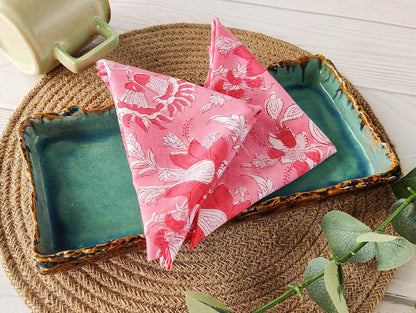 Cotton Dinner Napkins 18x18 inches - Washable Cloth Napkins Set of 6 - Everyday Use or Dinner Party and Events - Pink Lighweight Indian Block Printed Fabric