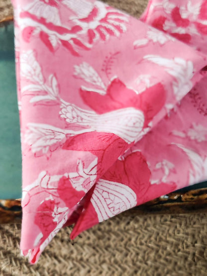 Cotton Dinner Napkins 18x18 inches - Washable Cloth Napkins Set of 6 - Everyday Use or Dinner Party and Events - Pink Lighweight Indian Block Printed Fabric