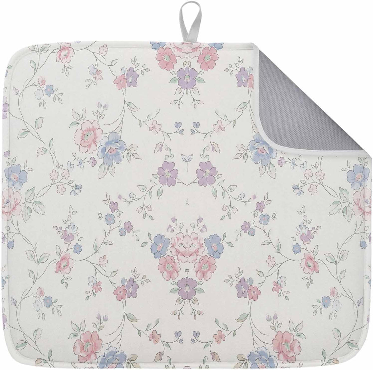 Blue Purple Flowers Dish Drying Mat, Rustic Light Purple Blue Pink Floral Absorbent Dish Drainer, Dish Drying Pads for Sink, Draining Rack, Kitchen Counter, Coffee Bar, 18"x24", 1PC
