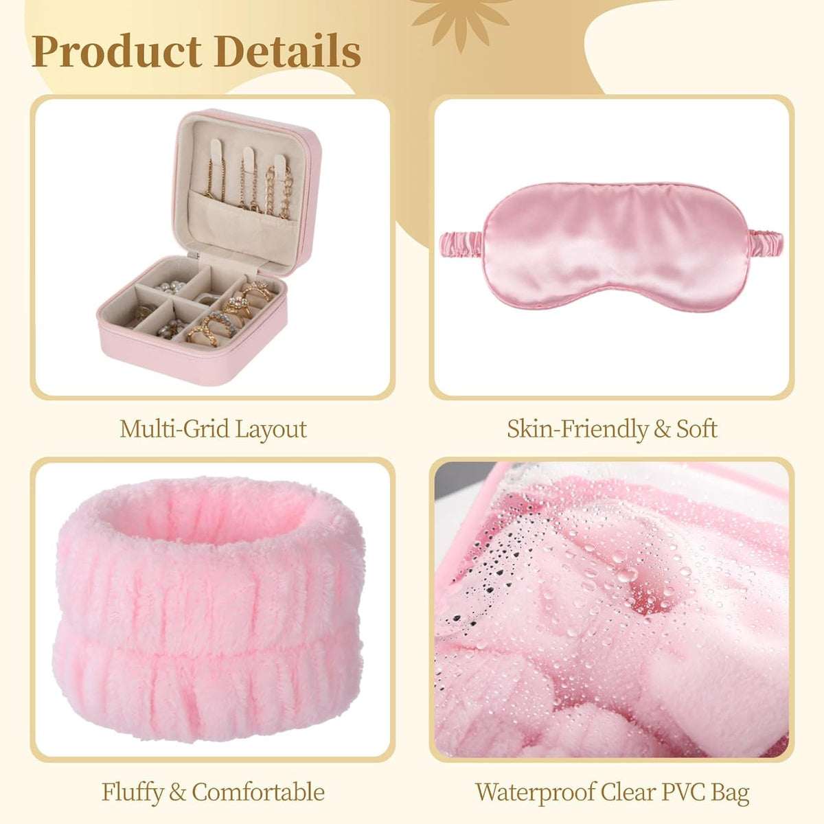 6 Sets Pink Spa Party Supplies for Women, Spa Favor Kit with Jewelry Box Headband Eye Mask Glitter Mirror Hair Tie Clear Zipper Bag, DIY Spas Present Set for Sleepover Bridal Shower Slumber Party