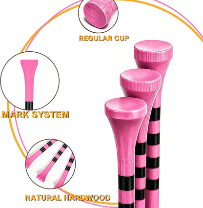 Wooden Golf Tees 3-1/4", 2-3/4", 2-1/8", 1-1/2" Available, 100 Count (Natural Color, White, Black, Blue, Red, Green, Yellow, Pink, Orange)