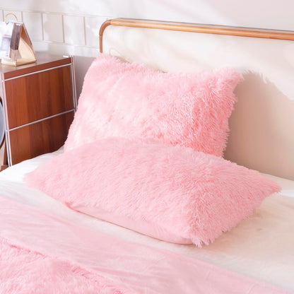Faux Fur Fluffy Fuzzy Plush Pink Pillow Case Set of 2, Soft Decorative Pillow Covers for Bed, Bedroom, Living Room, Zipper Closure, Standard Size (20"x26", Pink)
