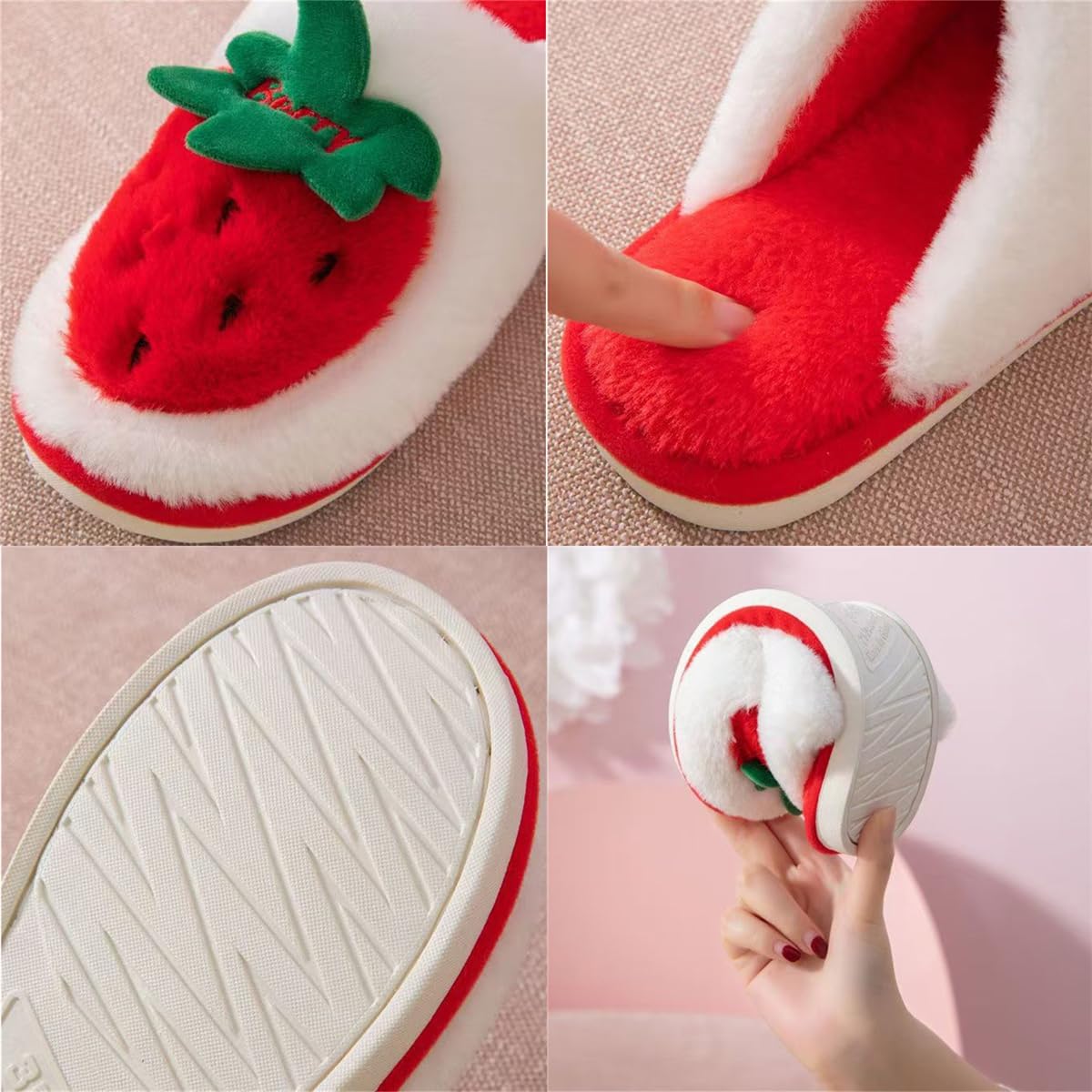 Fruit Slippers for Women, Womens Cute Cartoon Pattern Decoration Non-Slip Plush Slippers, Comfy House/Home Shoes