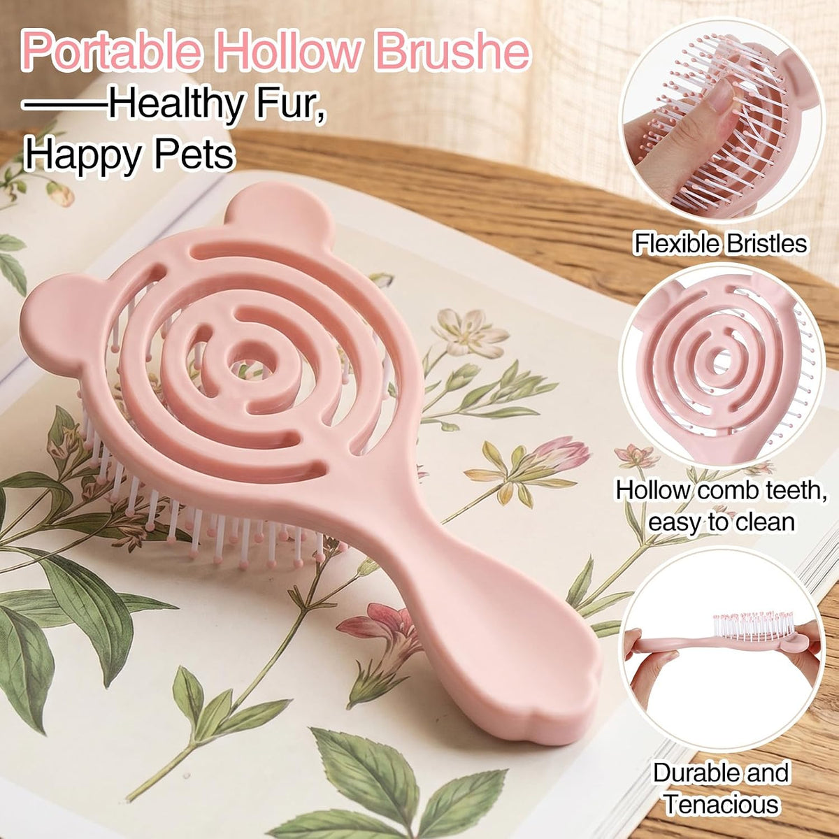 Cat-Ear Design Puppy Brush, Mini Pet Brush for Dogs Cats Pink Puppy Brushe