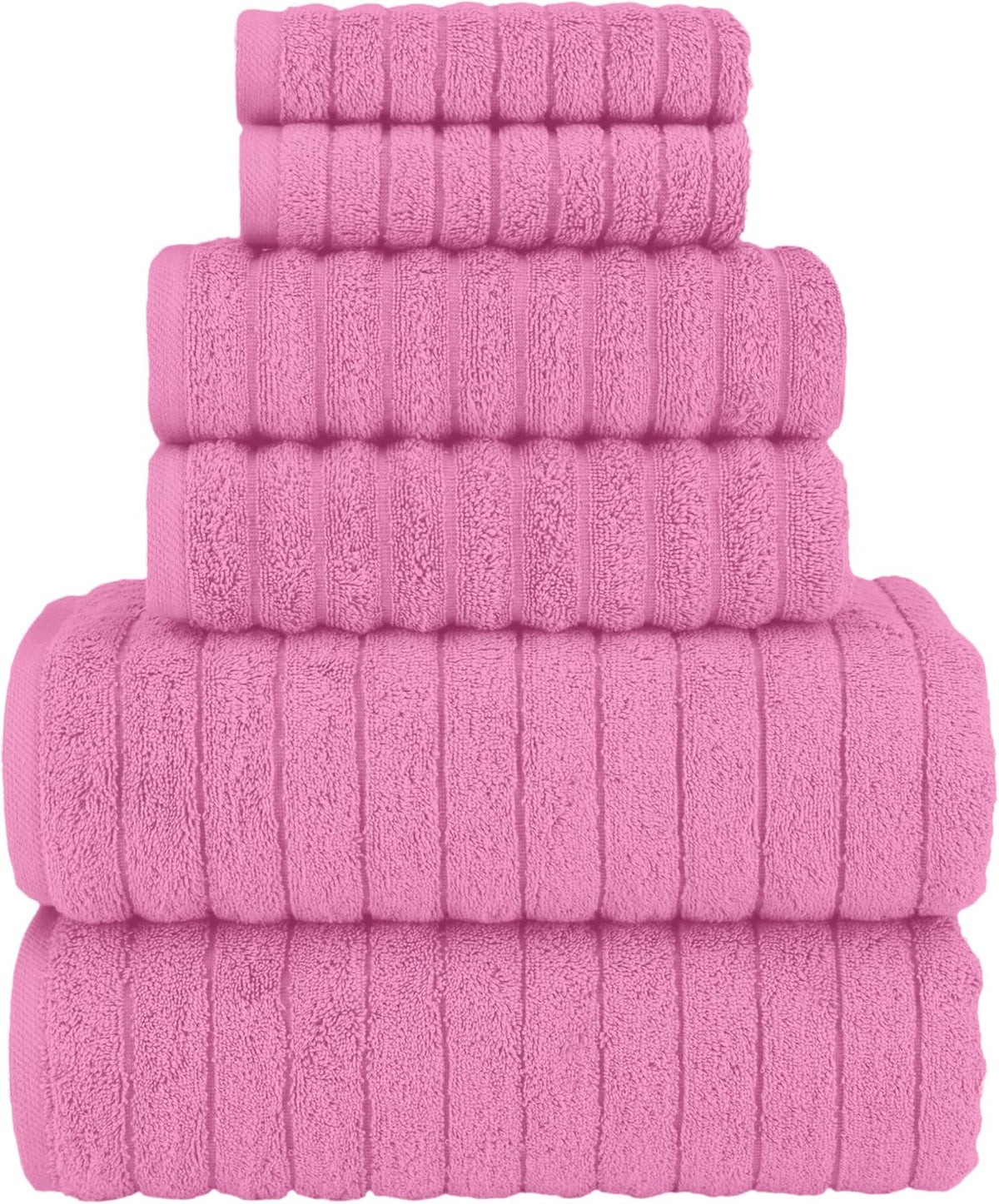 100% Turkish Cotton Corduroy Ribbed Luxury Bath Towels 6-Piece Set, Premium Feel - Quick Dry, Highly Absorbent, Contains 2 Bath Towels, 2 Hand Towels, and 2 Washcloths, Light Pink