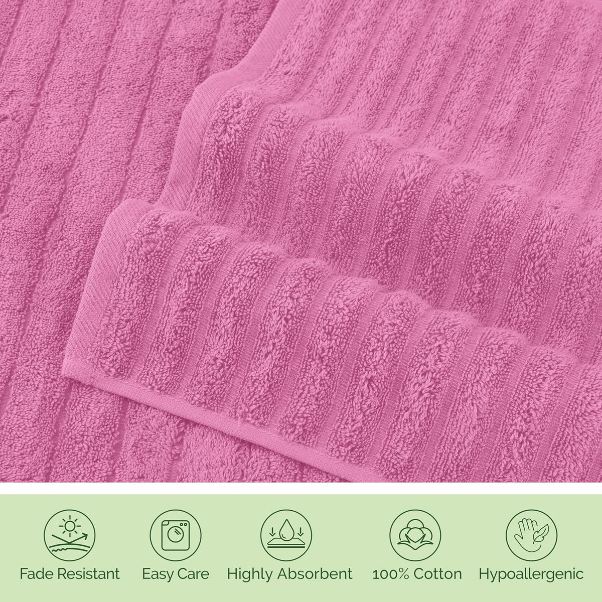 100% Turkish Cotton Corduroy Ribbed Luxury Bath Towels 6-Piece Set, Premium Feel - Quick Dry, Highly Absorbent, Contains 2 Bath Towels, 2 Hand Towels, and 2 Washcloths, Light Pink