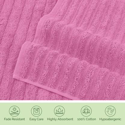 100% Turkish Cotton Corduroy Ribbed Luxury Bath Towels 6-Piece Set, Premium Feel - Quick Dry, Highly Absorbent, Contains 2 Bath Towels, 2 Hand Towels, and 2 Washcloths, Light Pink