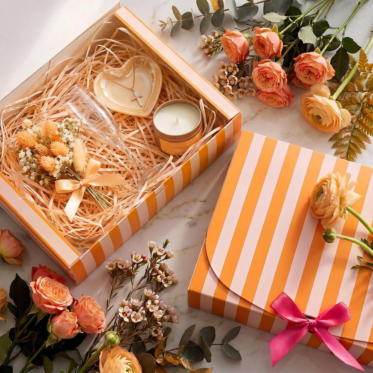 12 Pcs Orange Pink Striped Gift Boxes Sunset Party Favor