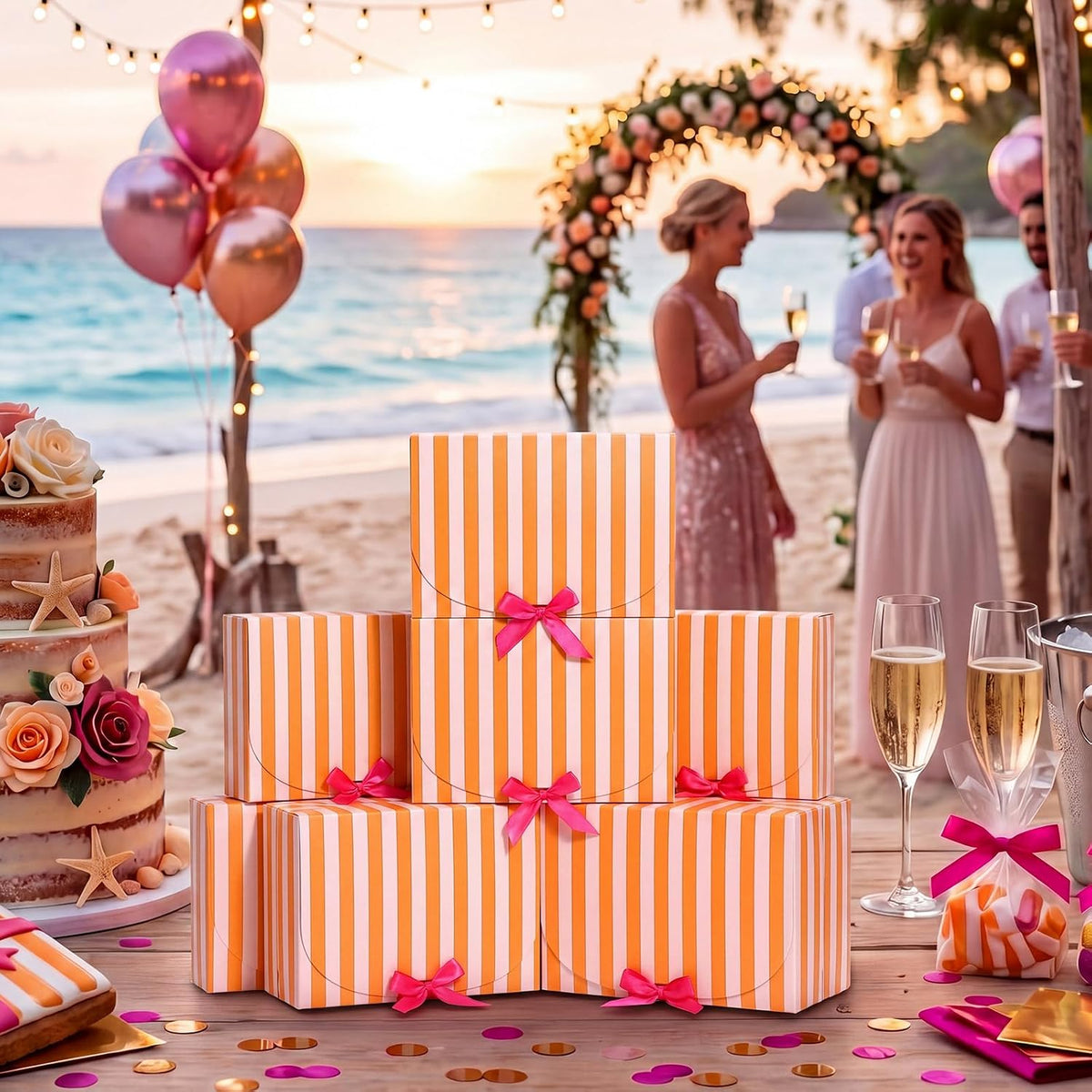 12 Pcs Orange Pink Striped Gift Boxes Sunset Party Favor