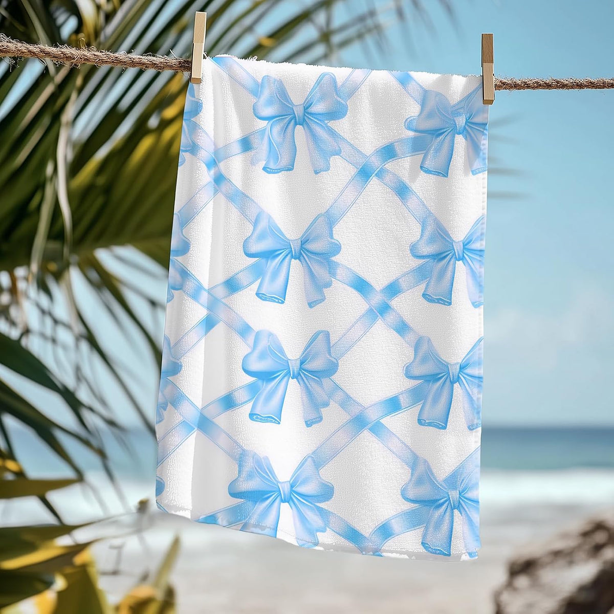 Coquette Preppy Pink Bow Beach Towel - Aesthetic Girly Trendy Sky Blue Bowknot Pool Towels Microfiber Absorb Water Travel Towels 60x30 Inches for Bathroom Kitchen Gym Yoga, Gifts for Girls Lady