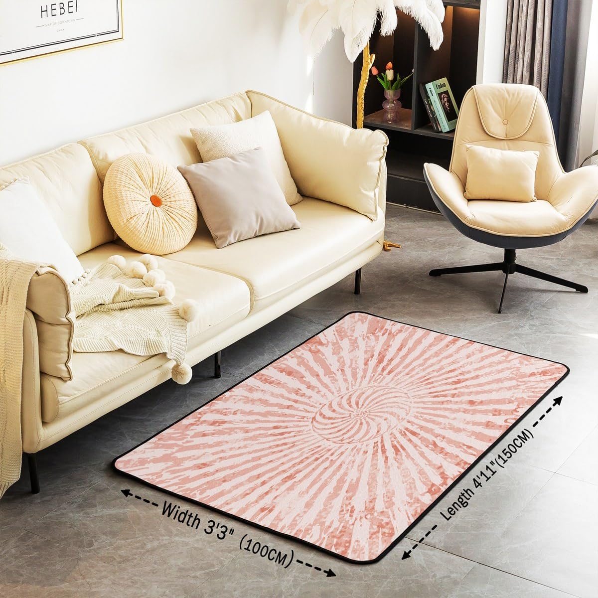 Light Pink Asbtract Art Area Rug 3x5 Modern Living Room Rugs for Bedroom for Boys Girls Children Geometric Decor Carpet Non-Slip All Season