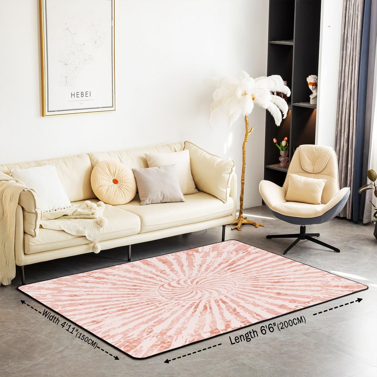Light Pink Asbtract Art Area Rug 3x5 Modern Living Room Rugs for Bedroom for Boys Girls Children Geometric Decor Carpet Non-Slip All Season