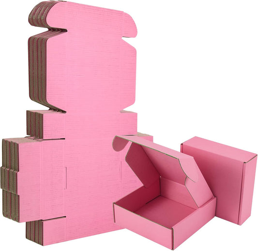 25 Pack Small Shipping Boxes Pink Corrugated Cardboard Box 4x4x2 inches，Corrugated Box for Packaging Small Business,Mailing Packing Literature Mailer,Shipping Gift Boxes