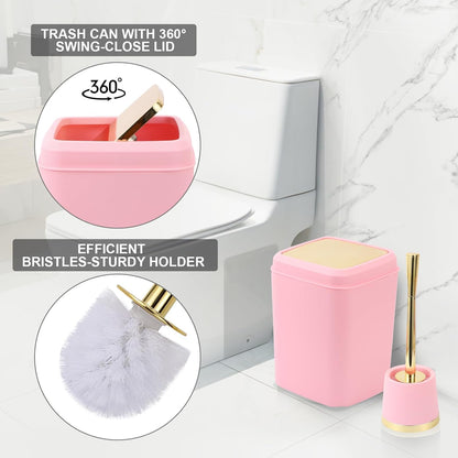 XLHOMO 25PCS Pink Bathroom Accessories Sets Complete, with Shower Curtain, Rugs, Trash Can and Toilet Brush, Toothbrush Holder and Cup, Soap Dispenser, Soap Dish, Qtip Holder, Bathroom Decor Sets