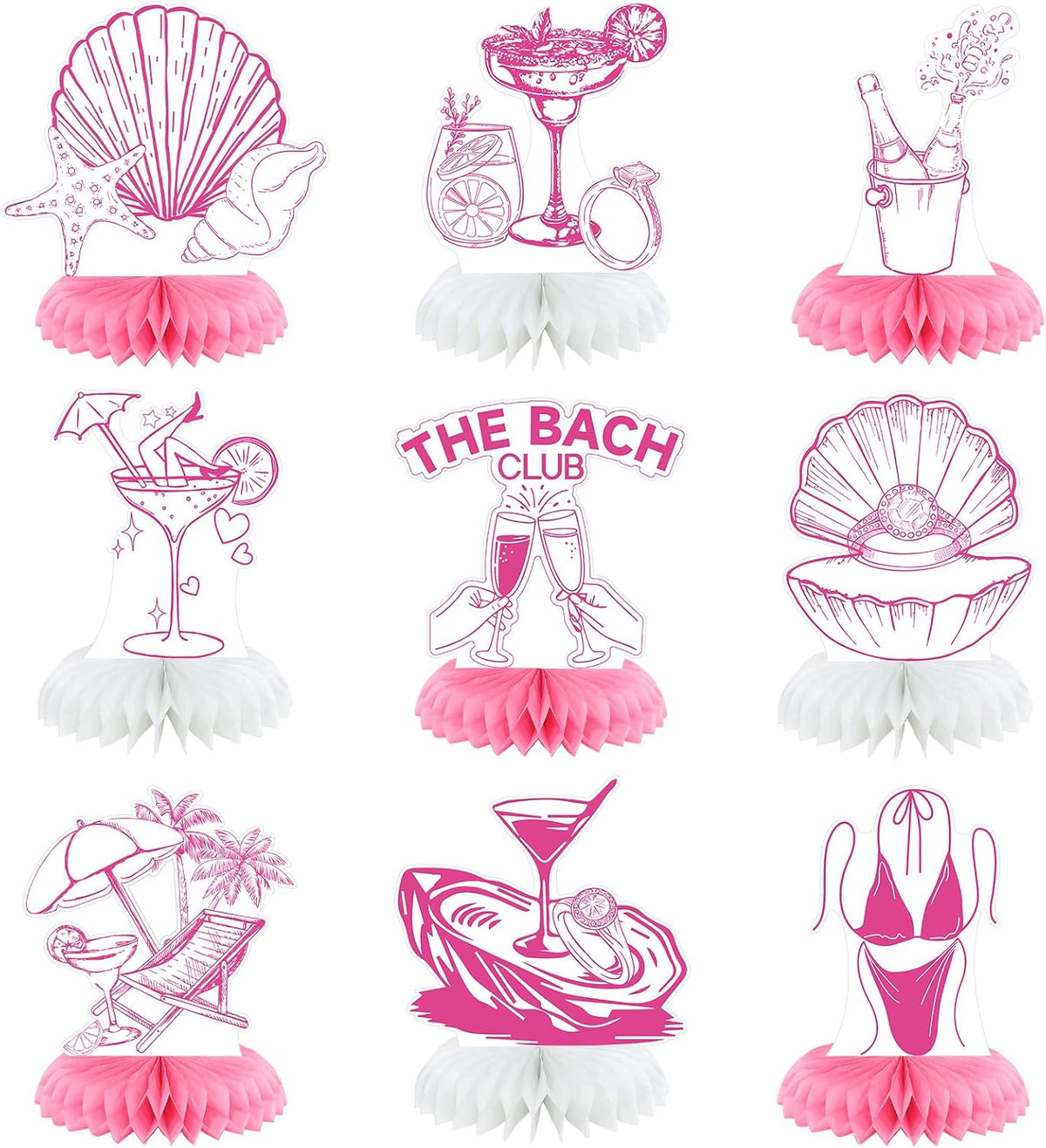 9 Pcs Beach Bachelorette Honeycomb Centerpieces Pink Seashells