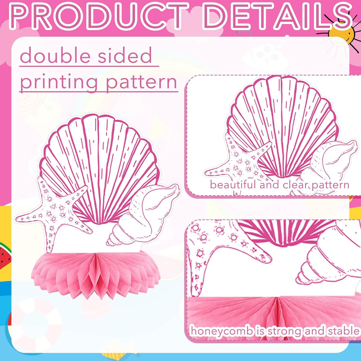 9 Pcs Beach Bachelorette Honeycomb Centerpieces Pink Seashells
