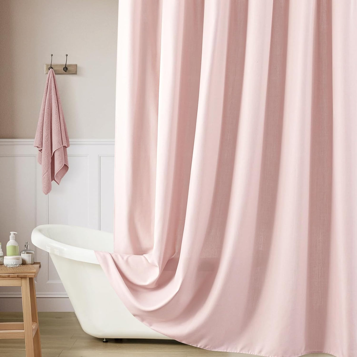 Pink Stall Linen Shower Curtain, Heavy Duty Small Shower Curtains for Narrow Stall Size, RV Drapes for Bathtub Boho Bath Curtain with 12 Plastic Hooks, 36x78, Blush Pink