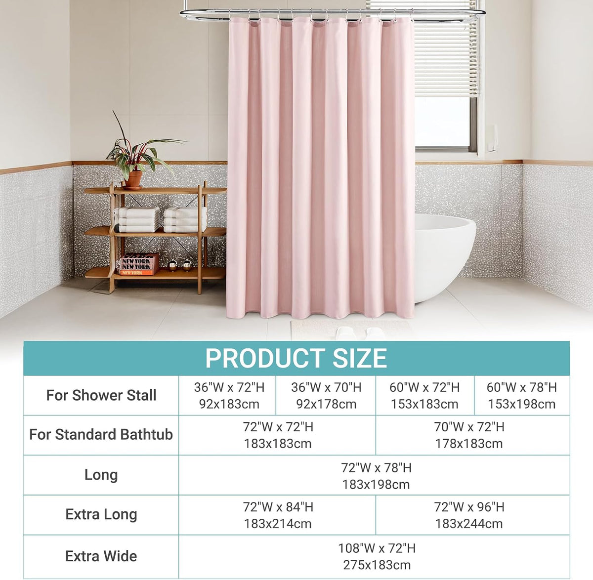 Pink Stall Linen Shower Curtain, Heavy Duty Small Shower Curtains for Narrow Stall Size, RV Drapes for Bathtub Boho Bath Curtain with 12 Plastic Hooks, 36x78, Blush Pink