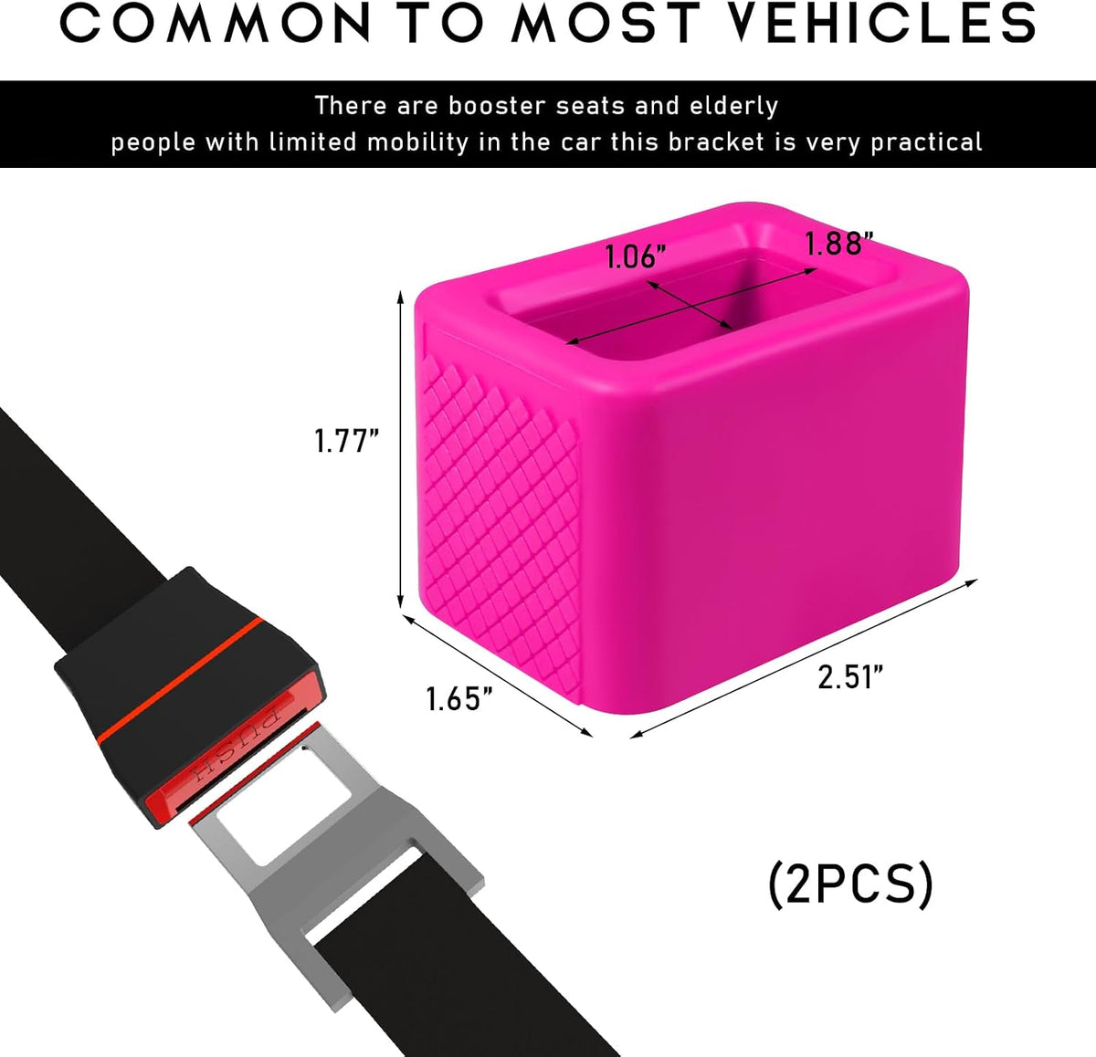 2 PCS Seat Belt Buckle Holder, Silicone Buckle Booster Raises Your Seat Belt for Easy Access, Buckle Cover Makes Receptacle Upright Buckling, Car Accessories for Kids (Bright Pink)