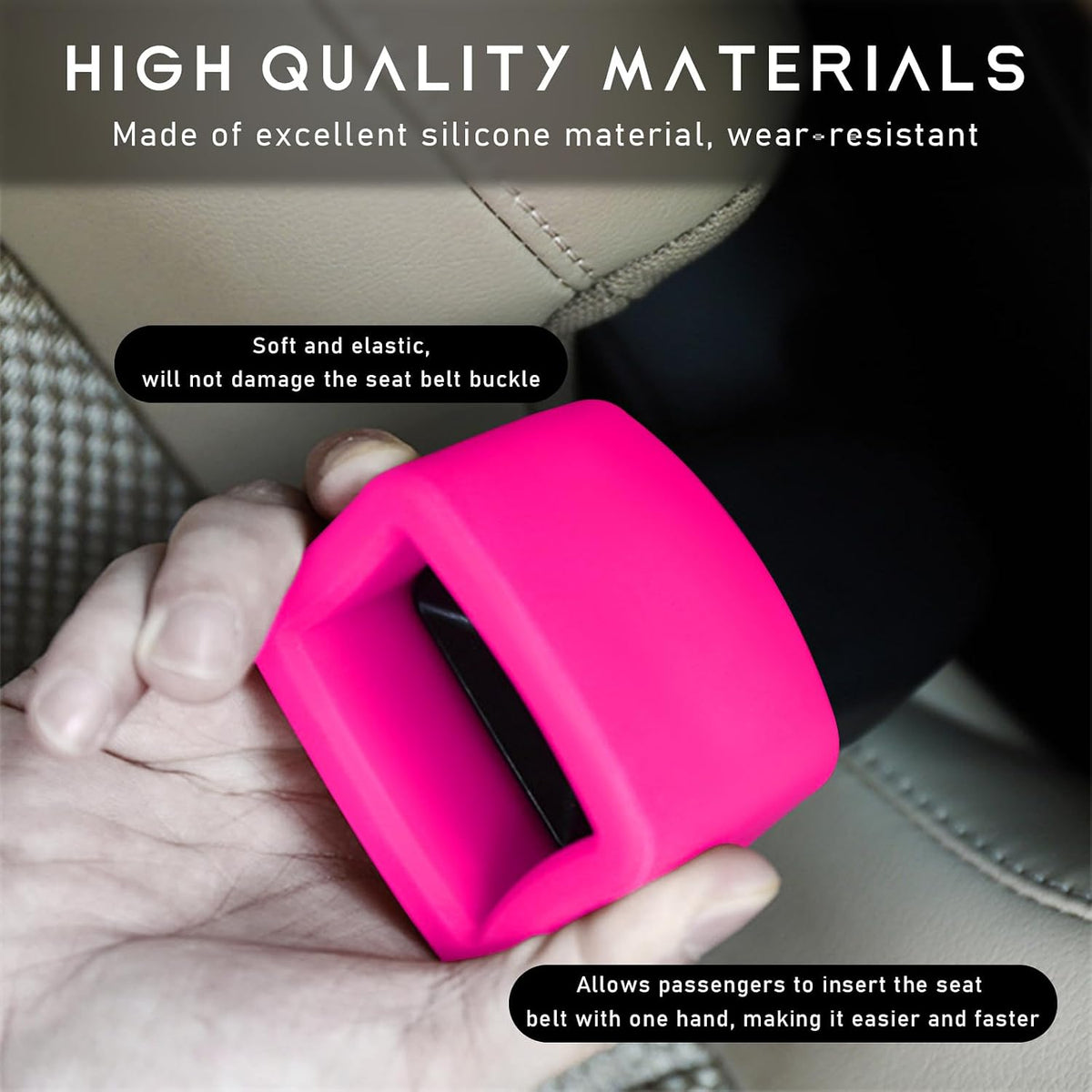 2 PCS Seat Belt Buckle Holder, Silicone Buckle Booster Raises Your Seat Belt for Easy Access, Buckle Cover Makes Receptacle Upright Buckling, Car Accessories for Kids (Bright Pink)