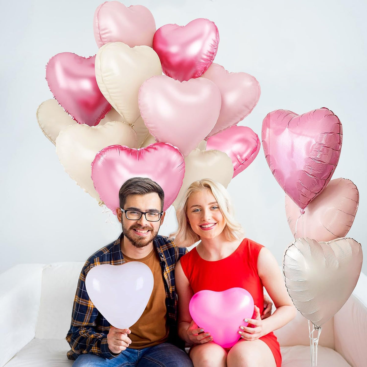 Pink and White Balloons - Pack of 15 - Heart Shaped Foil Balloons for Valentines Day Wedding Birthday Bridal Shower Baby Shower Decorations