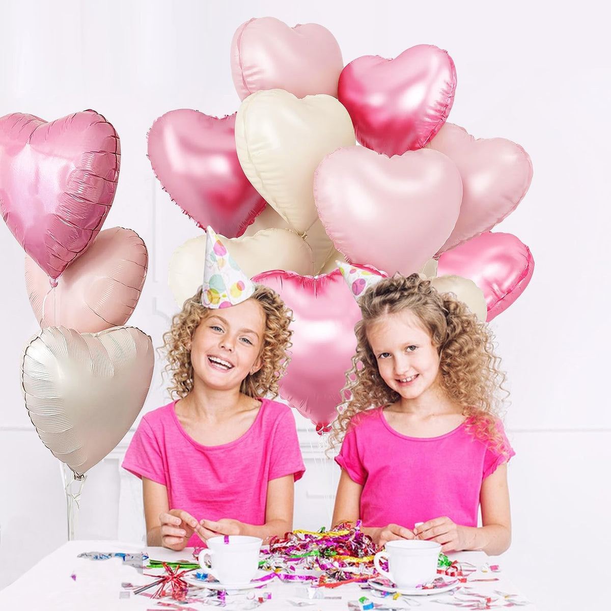 Pink and White Balloons - Pack of 15 - Heart Shaped Foil Balloons for Valentines Day Wedding Birthday Bridal Shower Baby Shower Decorations