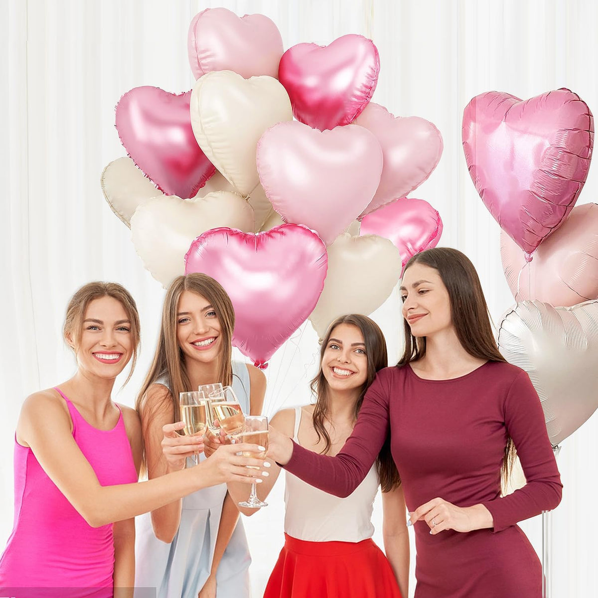 Pink and White Balloons - Pack of 15 - Heart Shaped Foil Balloons for Valentines Day Wedding Birthday Bridal Shower Baby Shower Decorations