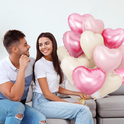 Pink and White Balloons - Pack of 15 - Heart Shaped Foil Balloons for Valentines Day Wedding Birthday Bridal Shower Baby Shower Decorations