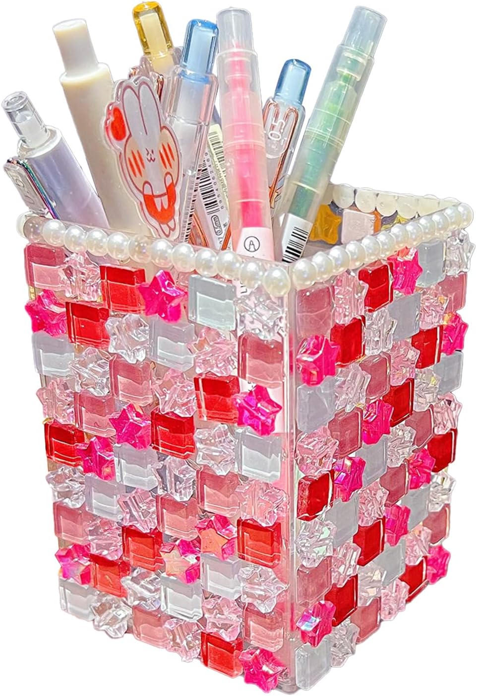 Mosaic Pen Holder Kit, Acrylic Tile Craft Set Creates Desk Organizer, Crystal DIY for Adults Beginners Home Decor (Pink)