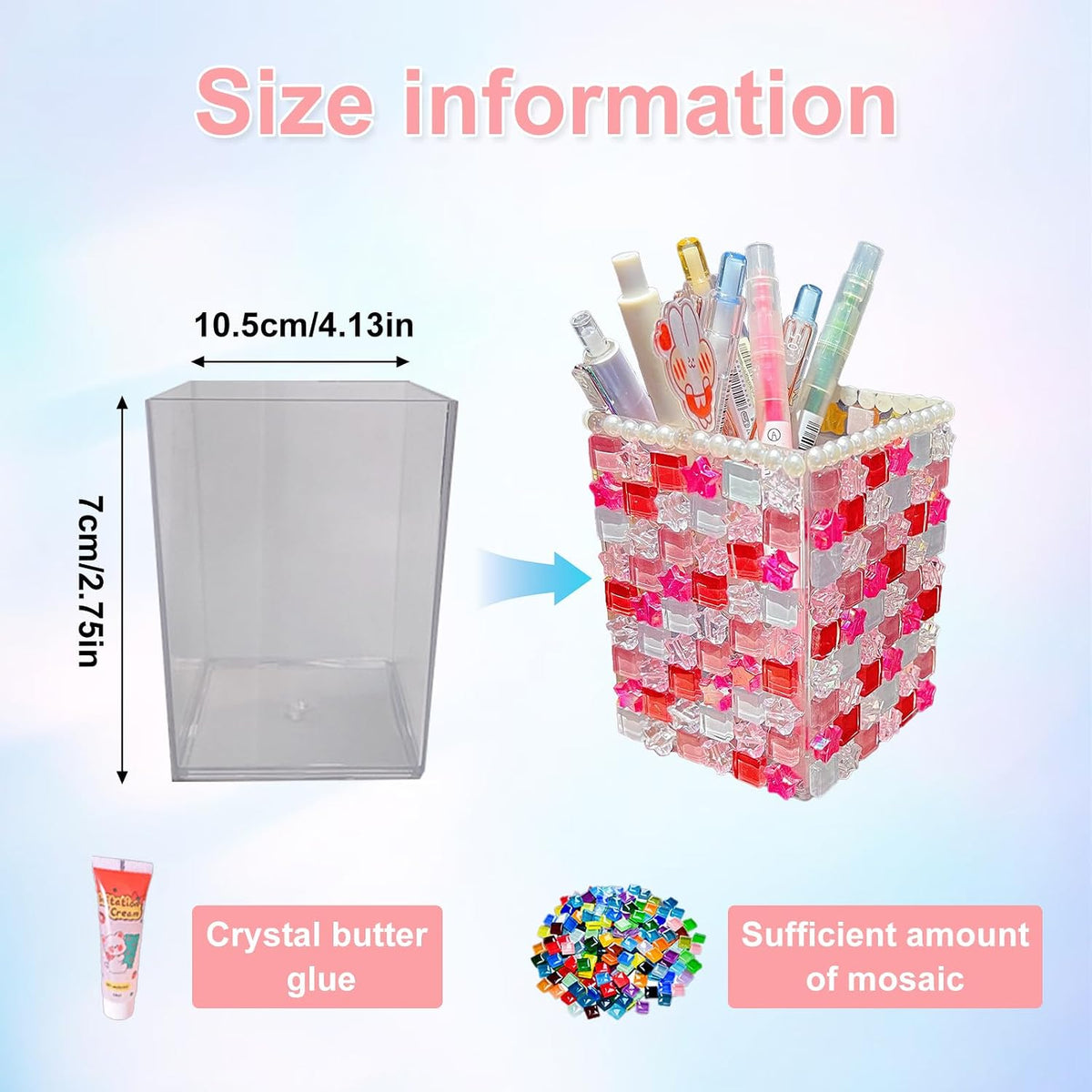 Mosaic Pen Holder Kit, Acrylic Tile Craft Set Creates Desk Organizer, Crystal DIY for Adults Beginners Home Decor (Pink)