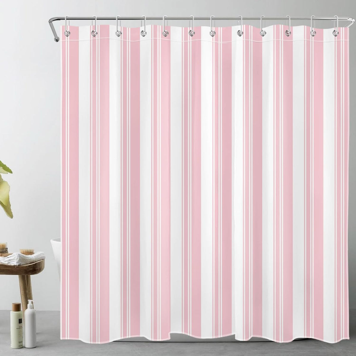 Pink and White Striped Shower Curtain for Bathroom, 72x72 Inch