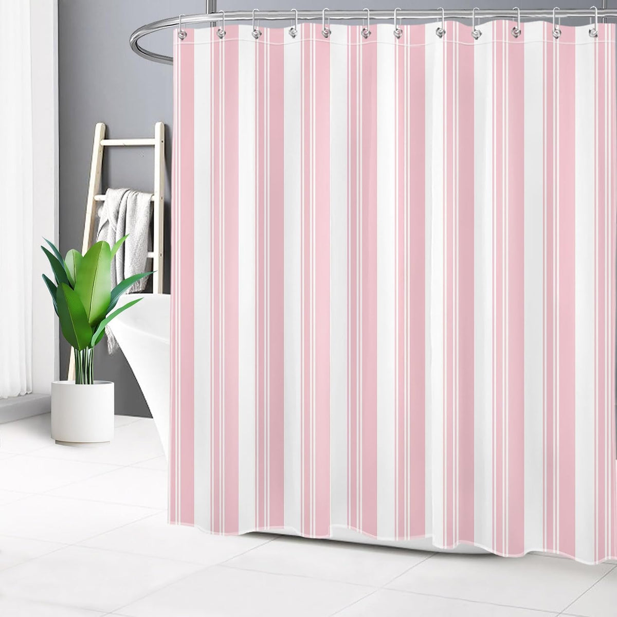 Pink and White Striped Shower Curtain for Bathroom, 72x72 Inch