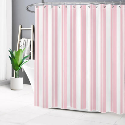 Pink and White Striped Shower Curtain for Bathroom, 72x72 Inch