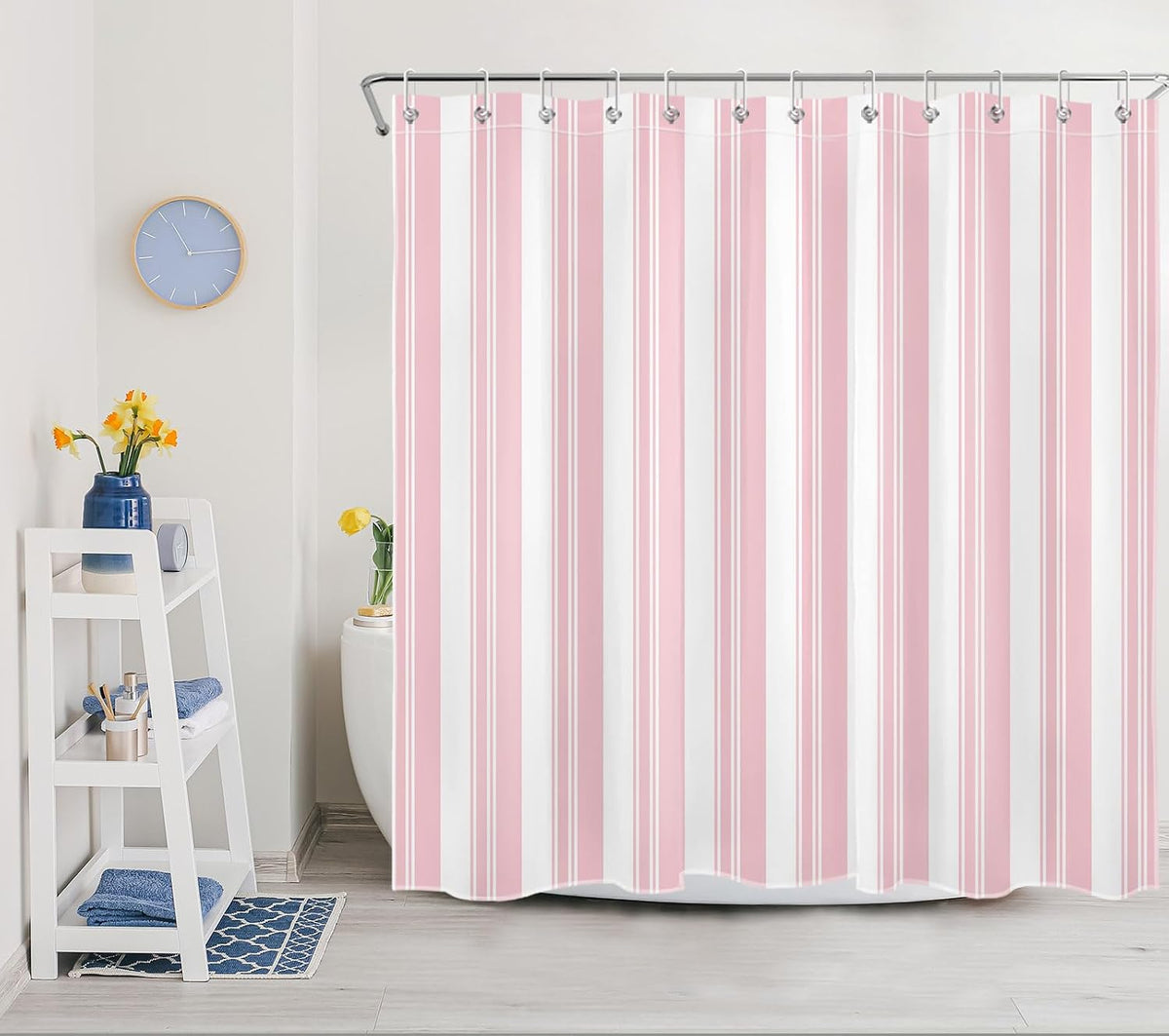 Pink and White Striped Shower Curtain for Bathroom, 72x72 Inch