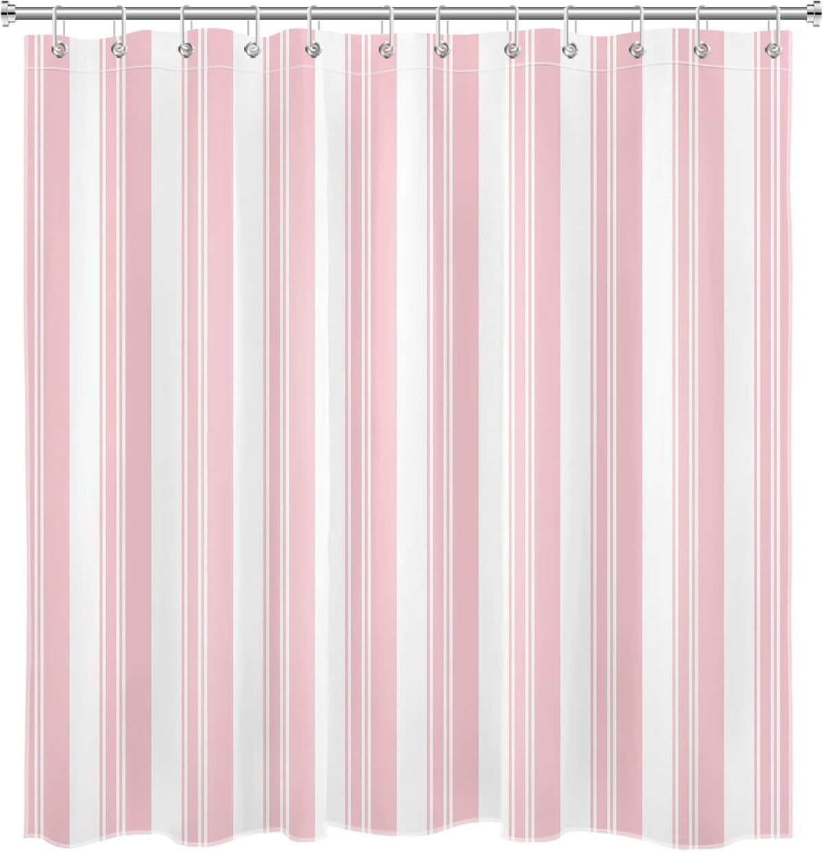 Pink and White Striped Shower Curtain for Bathroom, 72x72 Inch