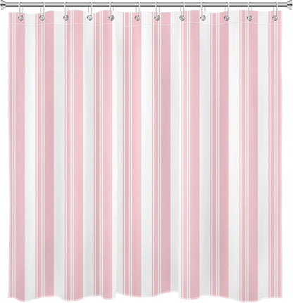Pink and White Striped Shower Curtain for Bathroom, 72x72 Inch