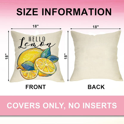 Hello Summer Lemon Decorative Throw Pillow Covers 18 x 18 Set of 4