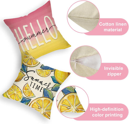 Hello Summer Lemon Decorative Throw Pillow Covers 18 x 18 Set of 4