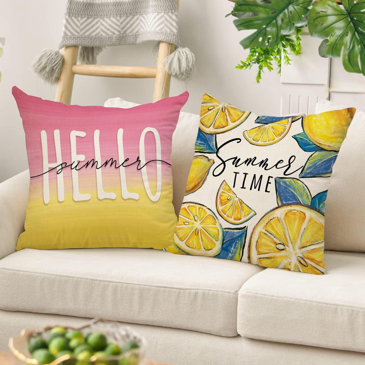 Hello Summer Lemon Decorative Throw Pillow Covers 18 x 18 Set of 4