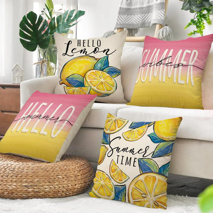 Hello Summer Lemon Decorative Throw Pillow Covers 18 x 18 Set of 4