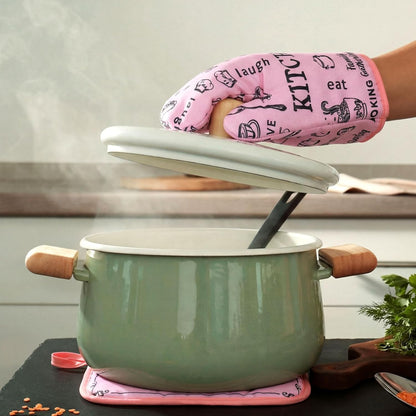 6 Kitchen Towels Sets Kitchen Decor Accessories Set with Oven Mitts and Pot Holders Farmhouse Oven Glove Decor for Cooking Baking Grilling Supplies(Pink,Vivid)