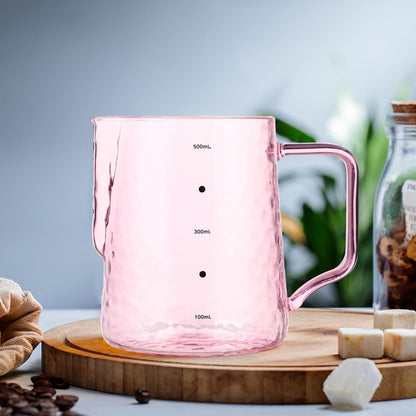 Glass Milk Jar Borosilicate Glass Coffee Pot with Graduated Scale 4.72X3.54X4.33 in Small Pitcher with Spout and Handle for Milk Juice Latte Home Serving