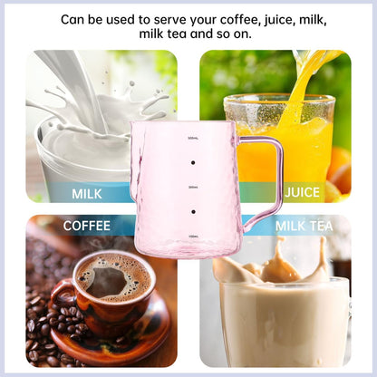 Glass Milk Jar Borosilicate Glass Coffee Pot with Graduated Scale 4.72X3.54X4.33 in Small Pitcher with Spout and Handle for Milk Juice Latte Home Serving