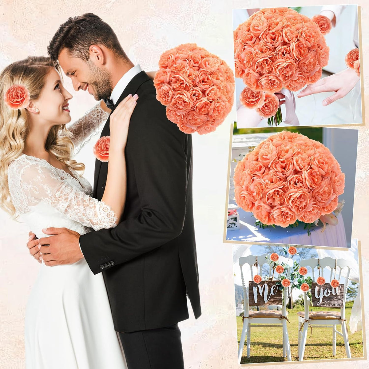 Thiccywoov 200 Pcs Silk Rose Heads Artificial Fake Flowers, Peach